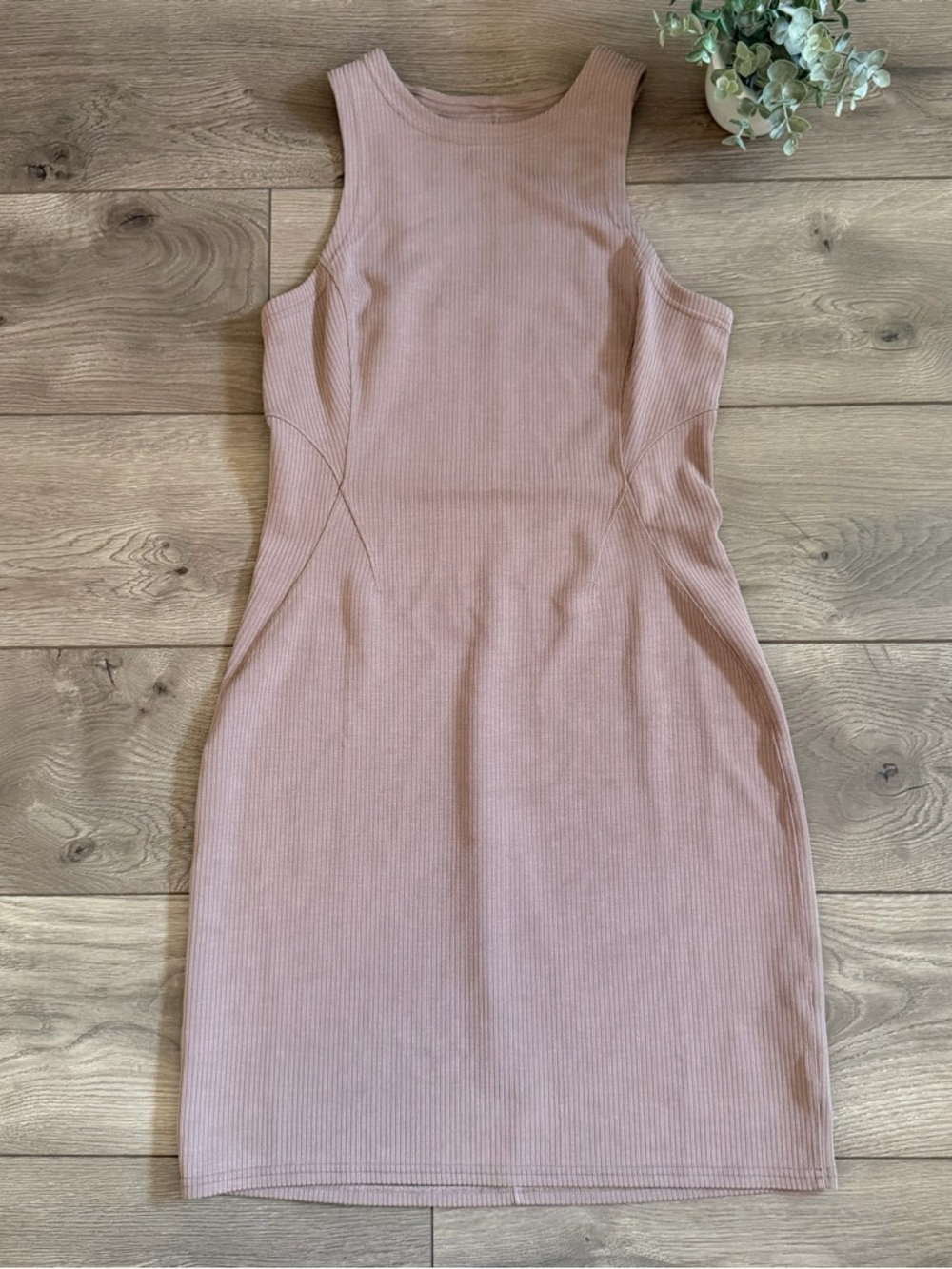 LULULEMON Ribbed Softstreme Slim-Fit Tank Dress Taupestatic Size 8 - Picture 4 of 10